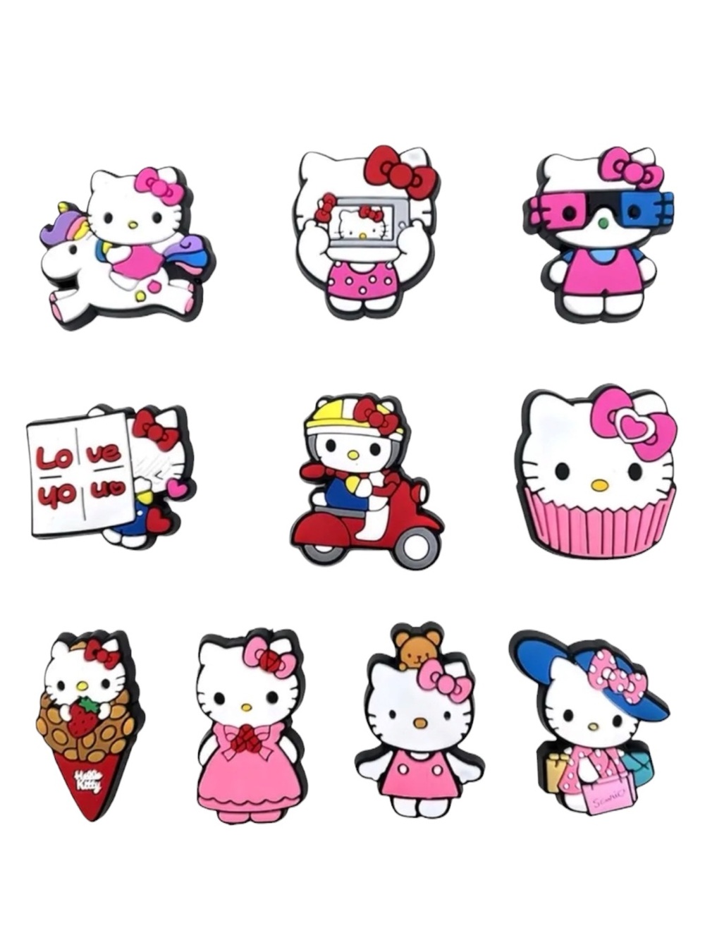 🆕 10PCS Hello Kitty Kawaii Style Shoes Decoration Charms For Clogs Sanda…